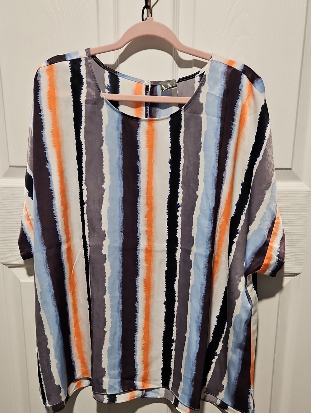 Worthington Striped Short Sleeve Women’s Top in Blue, Orange, Gray